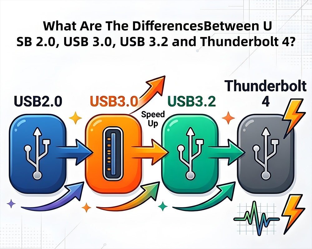 Neueste Unternehmensblogs über Vollständige USB-Spezifikationsanleitung Was sind die Unterschiede zwischen USB2.0 USB3.0 USB3.2 und Thunderbolt 4