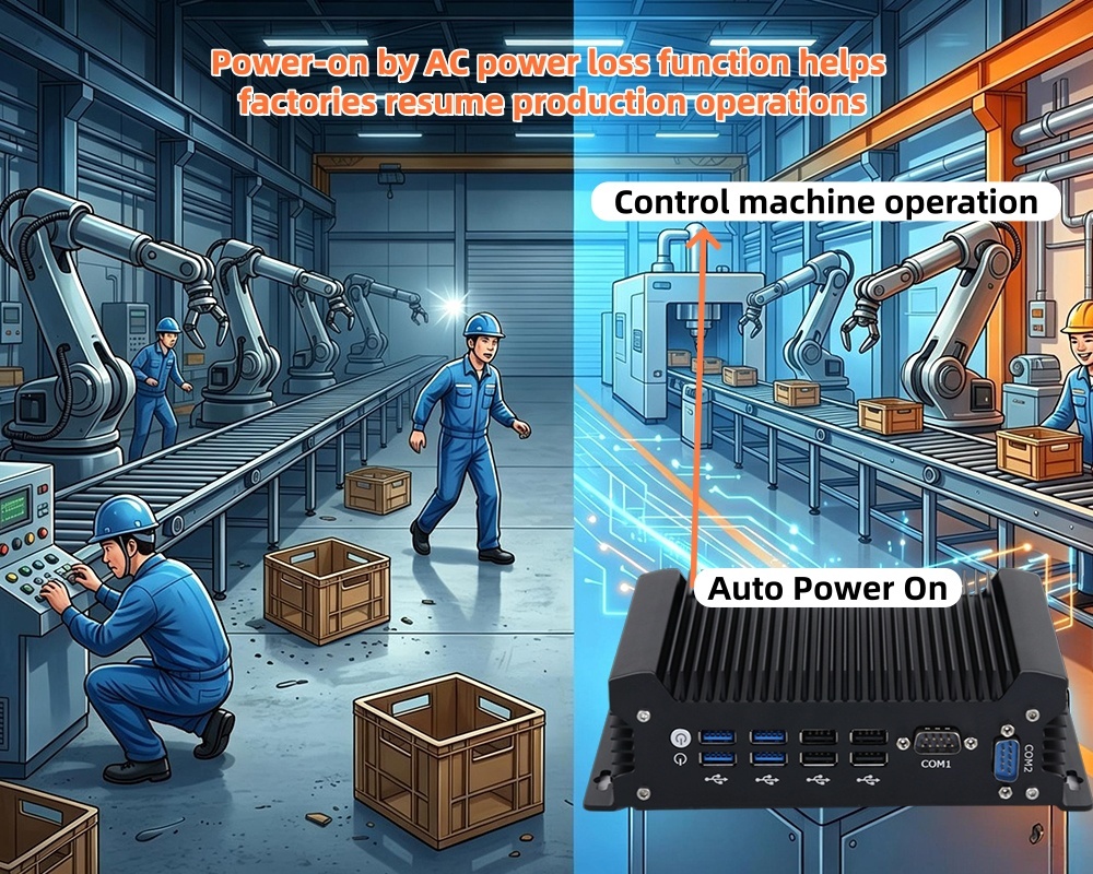 Neueste Unternehmensblogs über Unerwarteter Stromausfall Stoppt Produktion Mini-PC Auto-Power On Funktion hilft Fabriken Produktionsbetrieb wieder aufnehmen