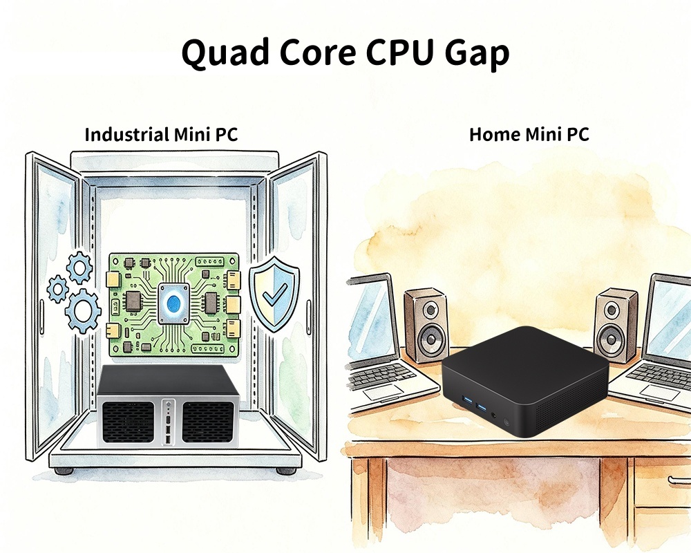 Neueste Unternehmensblogs über Quad-Core-CPU-Lücke Industrie-Mini-PC vs. Heim-Mini-PC