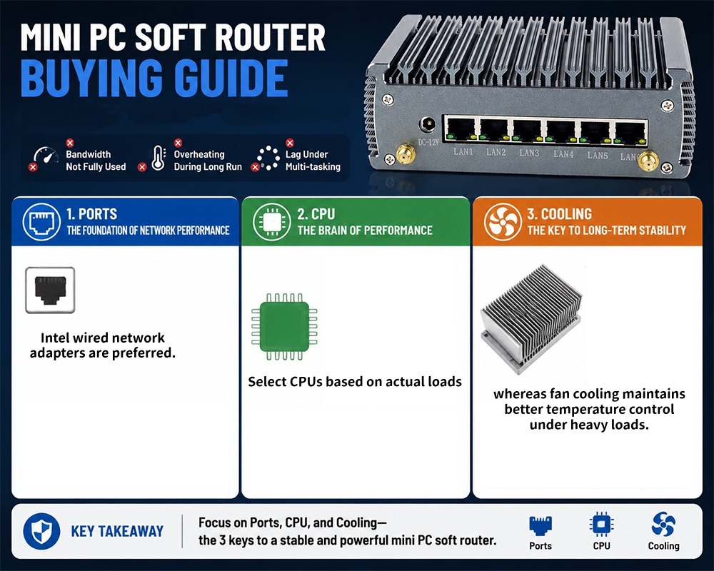 Neueste Unternehmensblogs über Mini PC Soft Router Kaufführer Wie wählen Sie Netzwerk-Ports CPU und Kühlung mit realen Testdaten