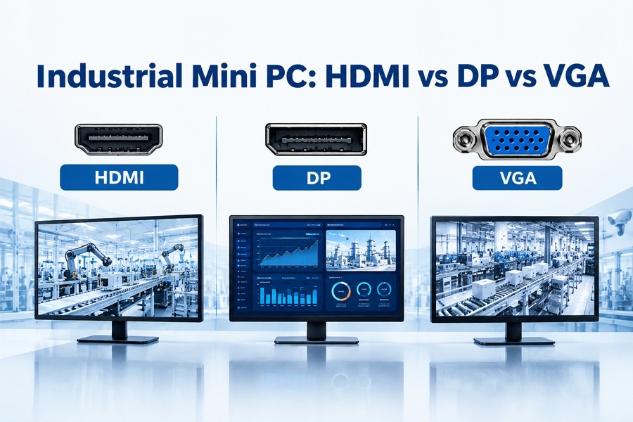 Neueste Unternehmensblogs über Industrial Mini PC: HD-MI vs DP vs VGA — Display Interface Comparison for Multi Screen Industrial Monitoring