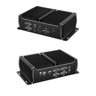 Schwarzer, ventilatorloser, industrieller PC, Minicomputer, Intel Core, Dual LAN, Dual Display, Asynchrone Ausgabe 1135G7U